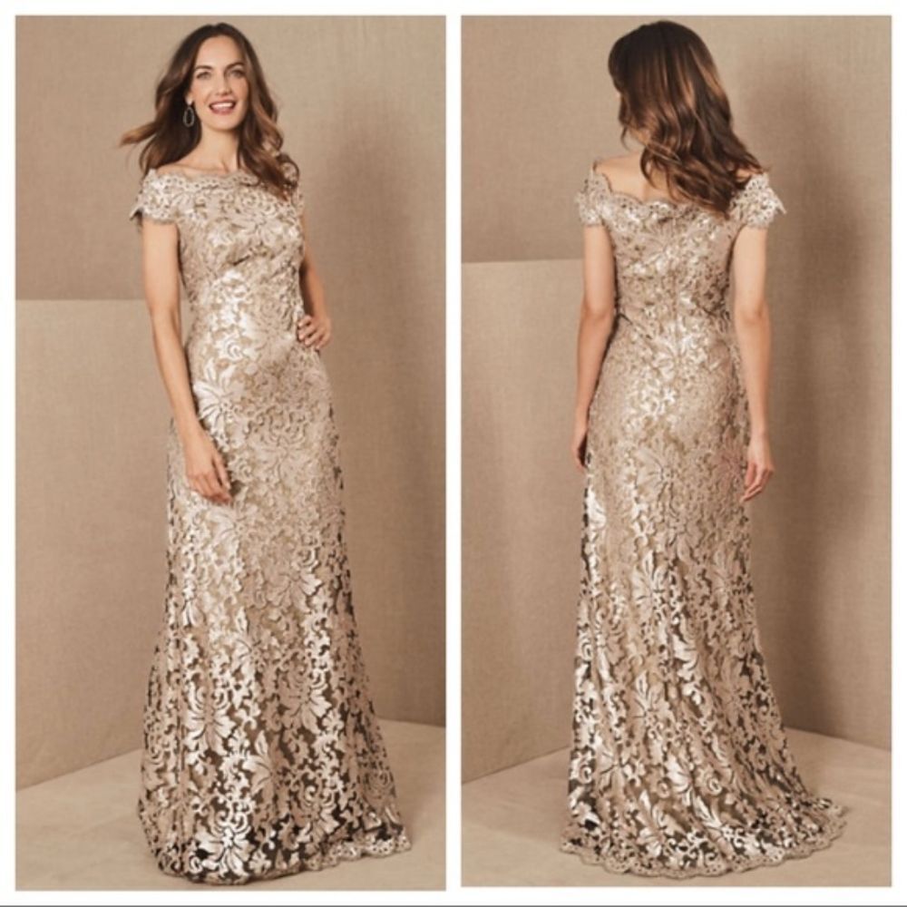 Tadashi Shoji Gold Lace Maxi Dress